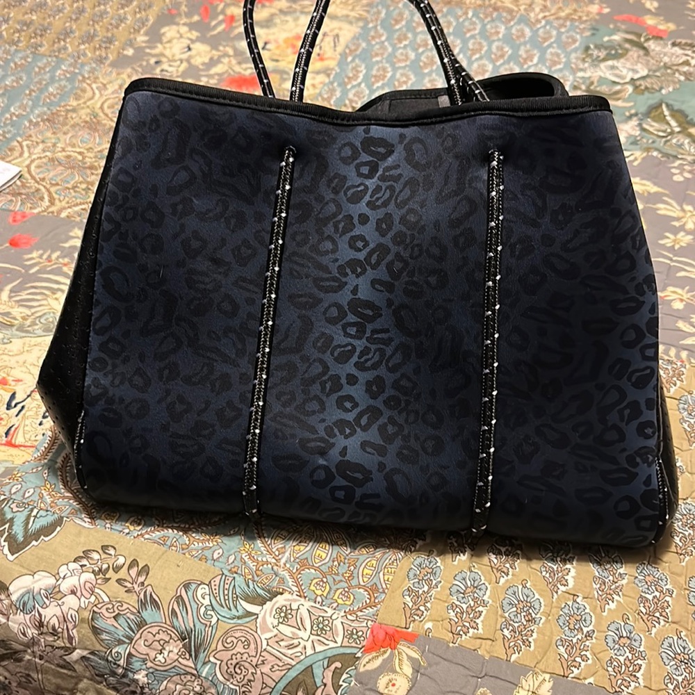 Black Leopard Print Neoprene Tote